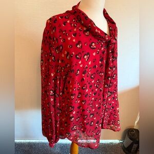 Chico Red Heart and Leopard Print Blouse